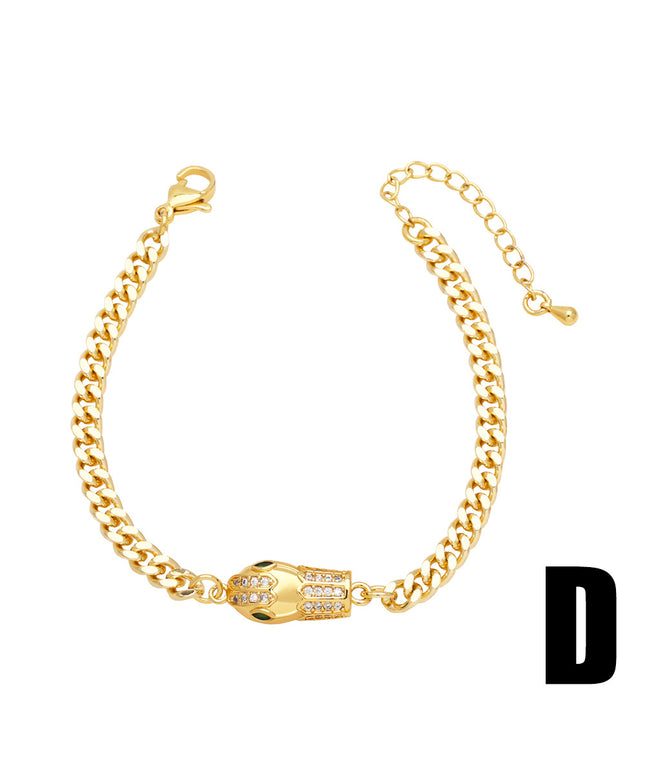 Glossmoon European and American Cross-Border Simple Fashion Snake-Shaped Bracelet for Women, Niche Design with Zircon Inlay, Gold-Plated High-End Jewelry BRM34（副本）