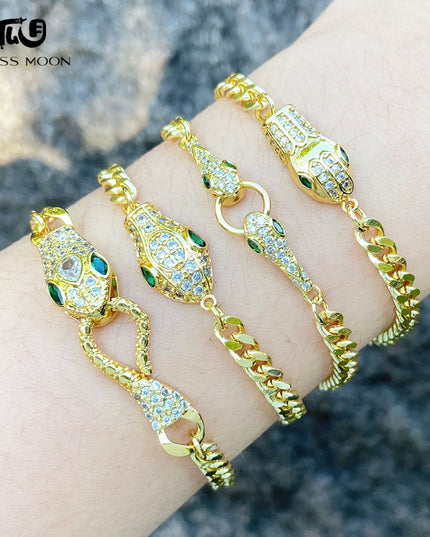 Glossmoon European and American Cross-Border Simple Fashion Snake-Shaped Bracelet for Women, Niche Design with Zircon Inlay, Gold-Plated High-End Jewelry BRM34（副本）