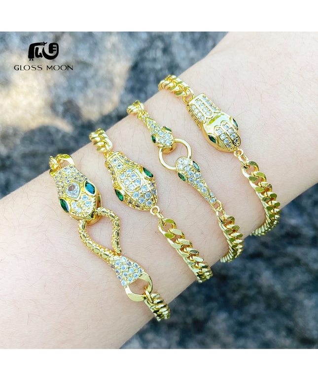 Glossmoon European and American Cross-Border Simple Fashion Snake-Shaped Bracelet for Women, Niche Design with Zircon Inlay, Gold-Plated High-End Jewelry BRM34（副本）