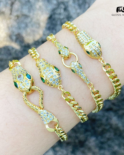 Glossmoon European and American Cross-Border Simple Fashion Snake-Shaped Bracelet for Women, Niche Design with Zircon Inlay, Gold-Plated High-End Jewelry BRM34（副本）