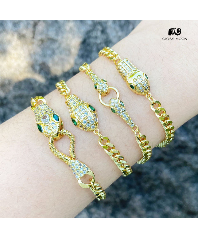 Glossmoon European and American Cross-Border Simple Fashion Snake-Shaped Bracelet for Women, Niche Design with Zircon Inlay, Gold-Plated High-End Jewelry BRM34（副本）