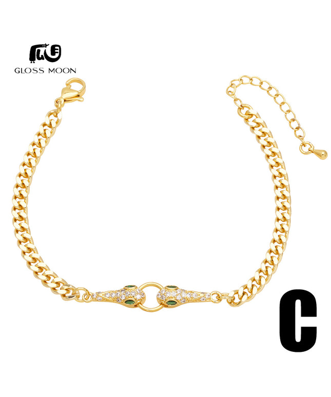 Glossmoon European and American Cross-Border Simple Fashion Snake-Shaped Bracelet for Women, Niche Design with Zircon Inlay, Gold-Plated High-End Jewelry BRM34（副本）