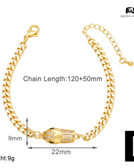 Glossmoon European and American Cross-Border Simple Fashion Snake-Shaped Bracelet for Women, Niche Design with Zircon Inlay, Gold-Plated High-End Jewelry BRM34（副本）