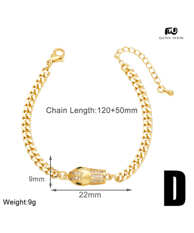 Glossmoon European and American Cross-Border Simple Fashion Snake-Shaped Bracelet for Women, Niche Design with Zircon Inlay, Gold-Plated High-End Jewelry BRM34（副本）