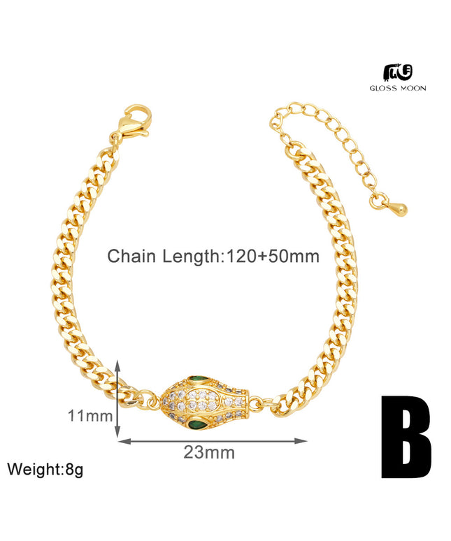 Glossmoon European and American Cross-Border Simple Fashion Snake-Shaped Bracelet for Women, Niche Design with Zircon Inlay, Gold-Plated High-End Jewelry BRM34（副本）