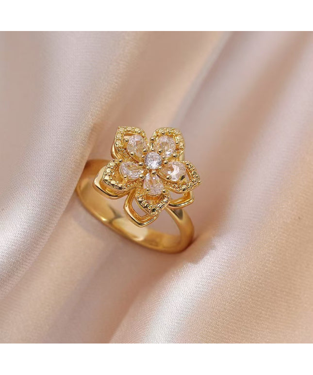Gloss Moon rotatable ring Jewelry, Internet Celebrity Rotating Purple Plum Blossom Zircon Flower, Niche Fashion New Style