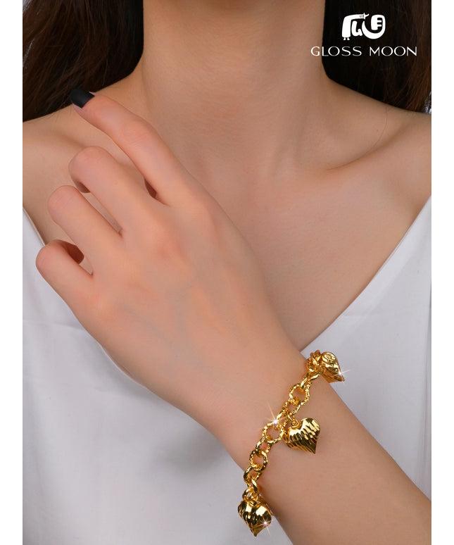 Glossmoon European and American Cross-Border Hot-Selling Jewelry Simple Metal Design Women's Bracelet Large Heart High-End Feel Love Thick Bracelet