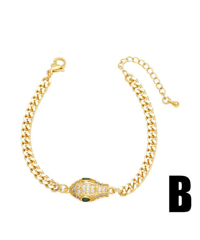Glossmoon European and American Cross-Border Simple Fashion Snake-Shaped Bracelet for Women, Niche Design with Zircon Inlay, Gold-Plated High-End Jewelry BRM34（副本）