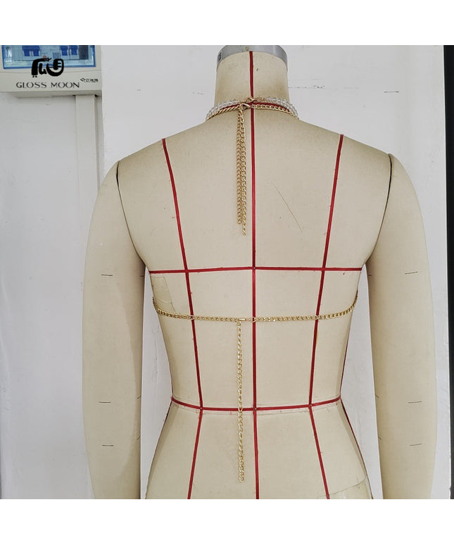 Glossmoon New Colorful Beads Gemstone Heavy Craft Sexy Hot Girl Tank Top Vest Chest Chain Bikini Nightclub Beach Bikini Jewelry