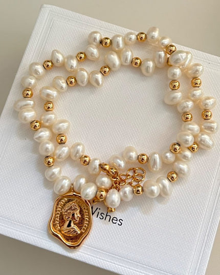 Gloss Moon Fresh Fashion Pearl Stone-Shaped Pearl Chain Queen Tag Necklace High-End Design Feminine Temperament