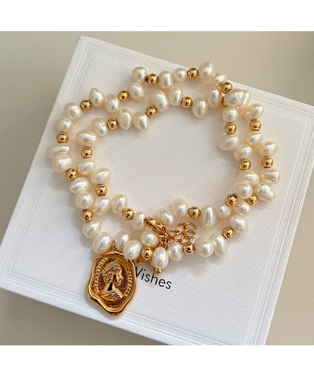 Glossmoon Fresh Fashion Pearl Stone-Shaped Pearl Chain Queen Tag Necklace High-End Design Feminine Temperament