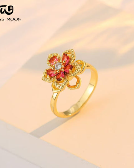 Gloss Moon rotatable ring Jewelry, Internet Celebrity Rotating Purple Plum Blossom Zircon Flower, Niche Fashion New Style