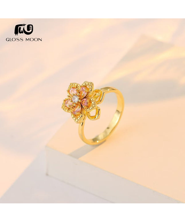 Gloss Moon rotatable ring Jewelry, Internet Celebrity Rotating Purple Plum Blossom Zircon Flower, Niche Fashion New Style