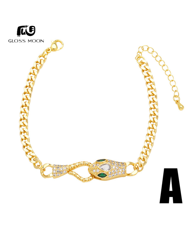 Glossmoon European and American Cross-Border Simple Fashion Snake-Shaped Bracelet for Women, Niche Design with Zircon Inlay, Gold-Plated High-End Jewelry BRM34（副本）