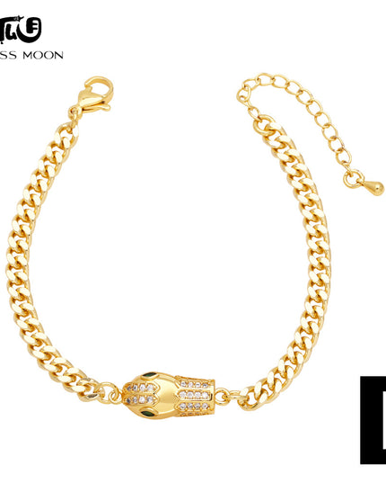 Glossmoon European and American Cross-Border Simple Fashion Snake-Shaped Bracelet for Women, Niche Design with Zircon Inlay, Gold-Plated High-End Jewelry BRM34（副本）