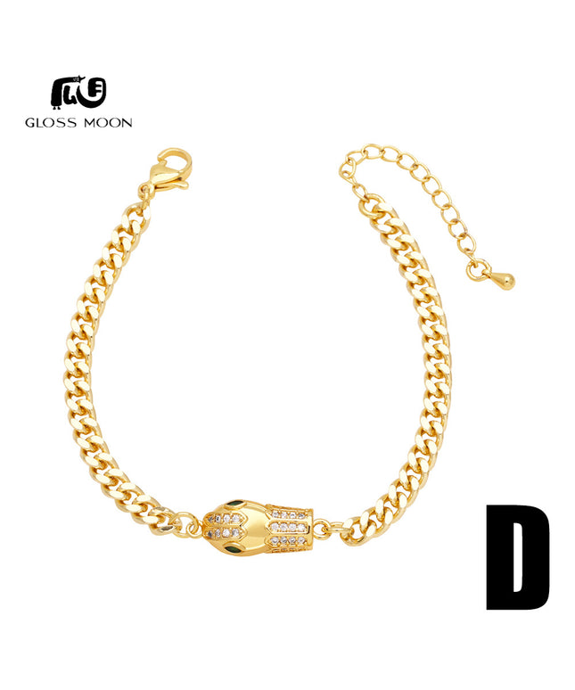 Glossmoon European and American Cross-Border Simple Fashion Snake-Shaped Bracelet for Women, Niche Design with Zircon Inlay, Gold-Plated High-End Jewelry BRM34（副本）