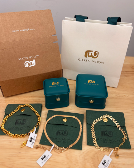 Gloss Moon European and American Simple Niche Hot-Selling Titanium Steel Bracelet and Anklet Set Stainless Steel 18K Gold Plated Leaf Fish Tail Chain Necklace