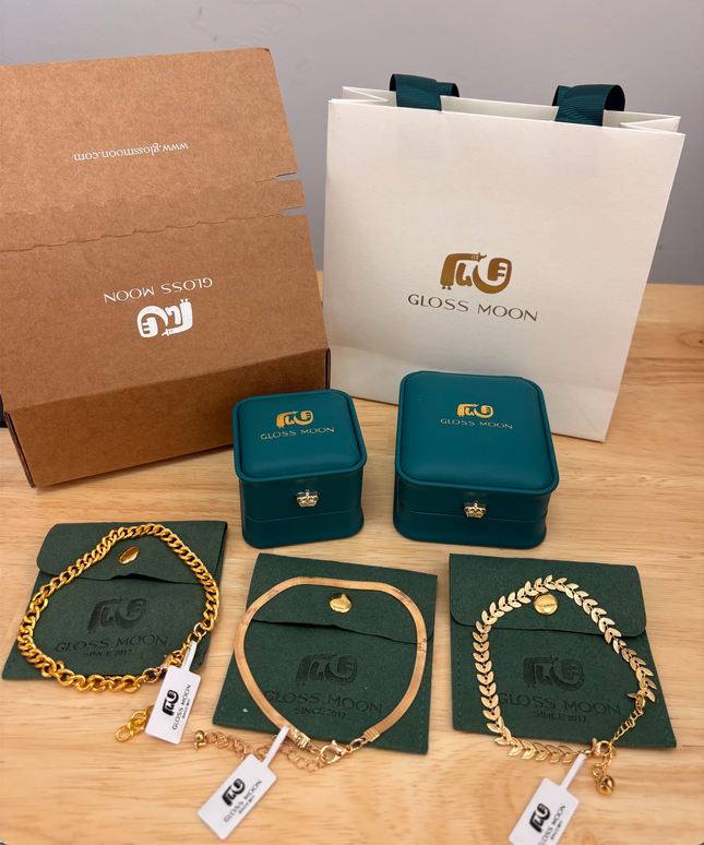 Gloss Moon European and American Simple Niche Hot-Selling Titanium Steel Bracelet and Anklet Set Stainless Steel 18K Gold Plated Leaf Fish Tail Chain Necklace