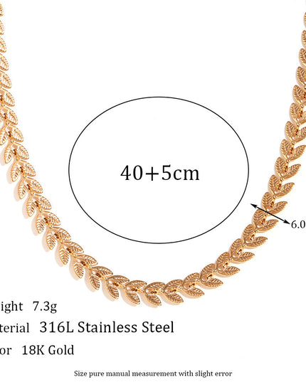 Glossmoon European and American Simple Niche Hot-Selling Titanium Steel Bracelet and Anklet Set Stainless Steel 18K Gold Plated Leaf Fish Tail Chain Necklace