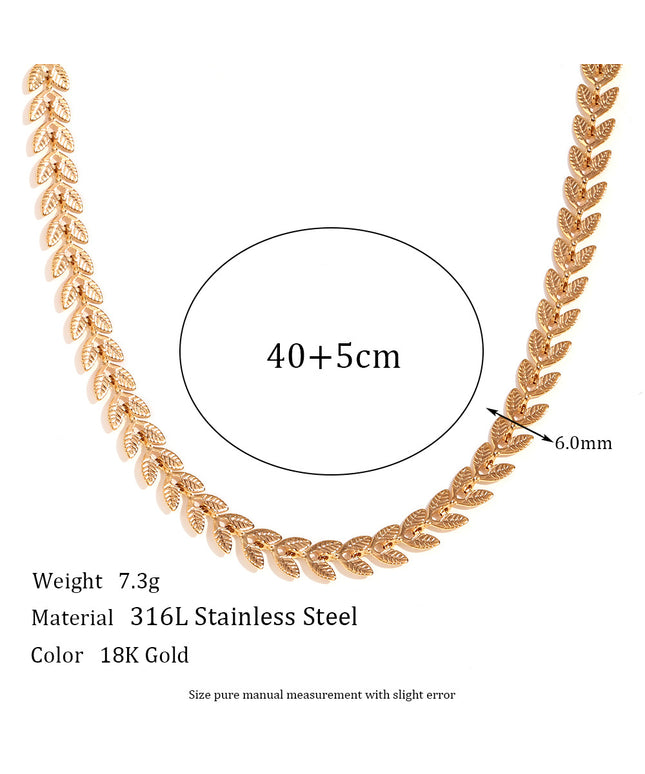 Glossmoon European and American Simple Niche Hot-Selling Titanium Steel Bracelet and Anklet Set Stainless Steel 18K Gold Plated Leaf Fish Tail Chain Necklace