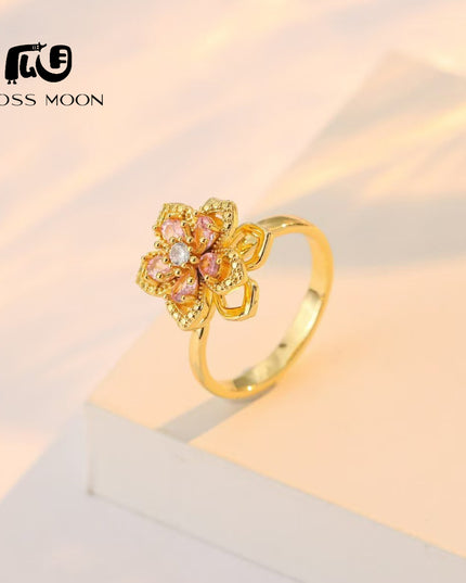 Gloss Moon rotatable ring Jewelry, Internet Celebrity Rotating Purple Plum Blossom Zircon Flower, Niche Fashion New Style