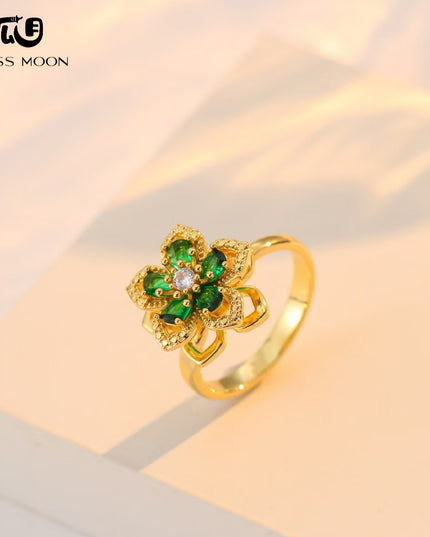 Gloss Moon rotatable ring Jewelry, Internet Celebrity Rotating Purple Plum Blossom Zircon Flower, Niche Fashion New Style