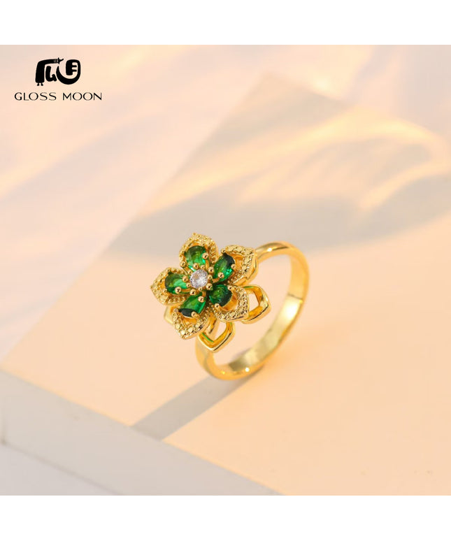 Gloss Moon rotatable ring Jewelry, Internet Celebrity Rotating Purple Plum Blossom Zircon Flower, Niche Fashion New Style