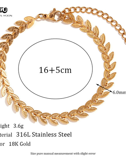 Gloss Moon European and American Simple Niche Hot-Selling Titanium Steel Bracelet and Anklet Set Stainless Steel 18K Gold Plated Leaf Fish Tail Chain Necklace