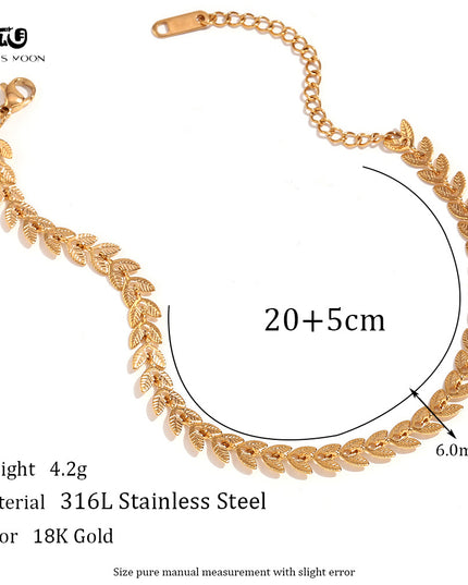 Glossmoon European and American Simple Niche Hot-Selling Titanium Steel Bracelet and Anklet Set Stainless Steel 18K Gold Plated Leaf Fish Tail Chain Necklace