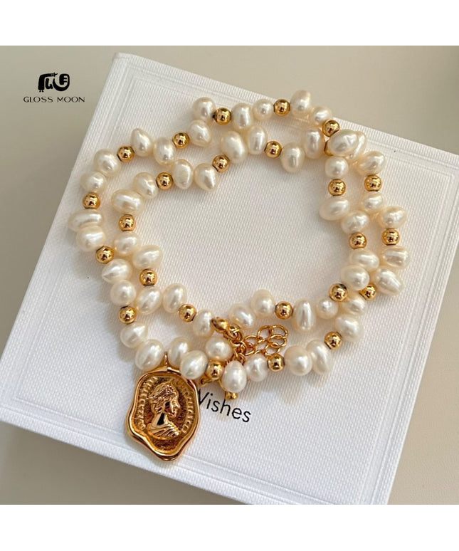 Glossmoon Qi Qi Fresh Fashion Pearl Stone-Shaped Pearl Chain Body Queen Tag Necklace High-End Design Feminine Temperament