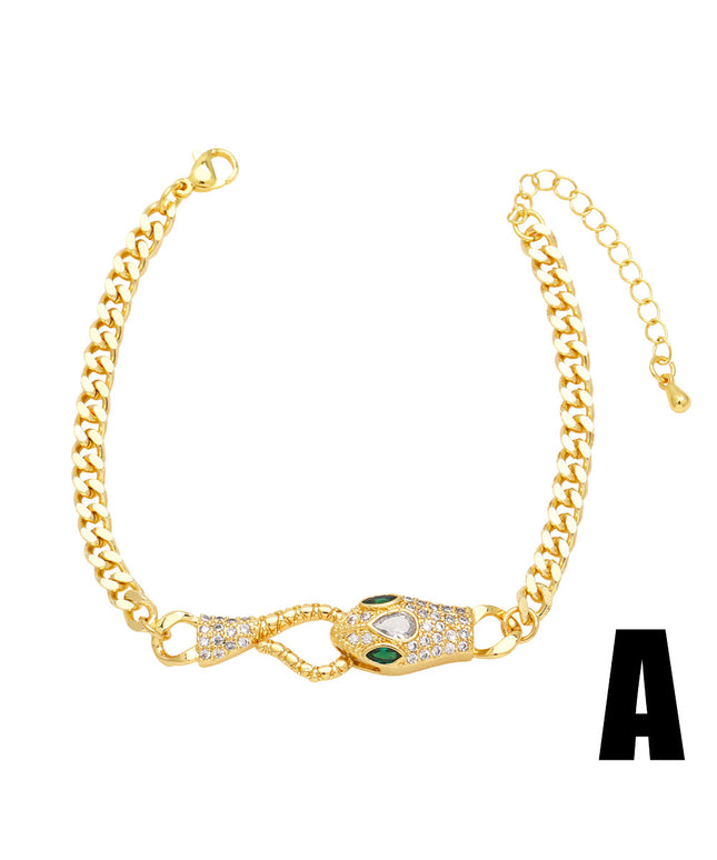 Glossmoon European and American Cross-Border Simple Fashion Snake-Shaped Bracelet for Women, Niche Design with Zircon Inlay, Gold-Plated High-End Jewelry BRM34（副本）