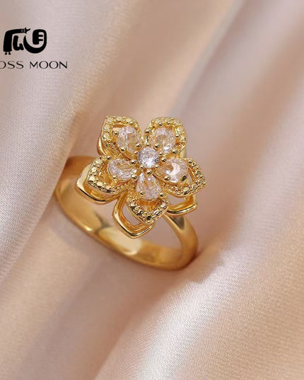 Gloss Moon rotatable ring Jewelry, Internet Celebrity Rotating Purple Plum Blossom Zircon Flower, Niche Fashion New Style