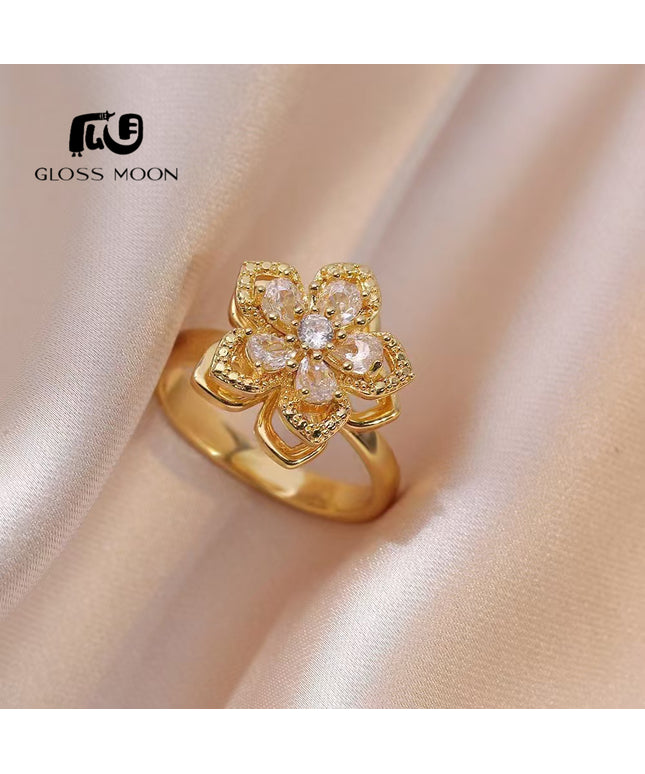 Gloss Moon rotatable ring Jewelry, Internet Celebrity Rotating Purple Plum Blossom Zircon Flower, Niche Fashion New Style