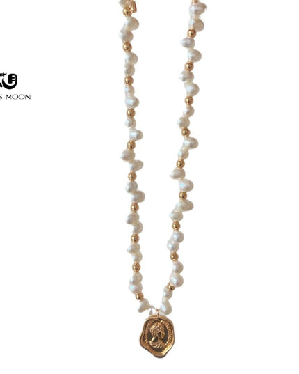 Gloss Moon Fresh Fashion Pearl Stone-Shaped Pearl Chain Body Queen Tag Necklace High-End Design Feminine Temperament