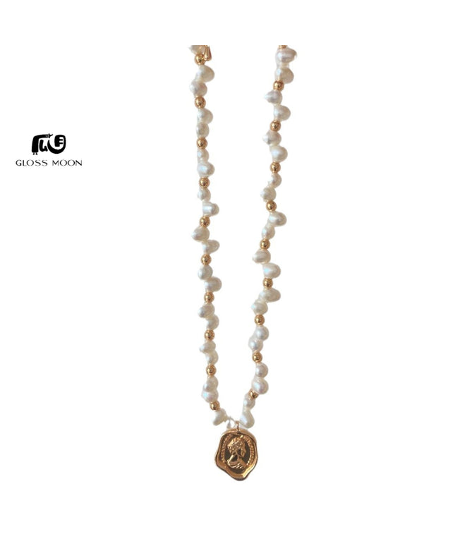 Glossmoon Qi Qi Fresh Fashion Pearl Stone-Shaped Pearl Chain Body Queen Tag Necklace High-End Design Feminine Temperament