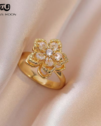 Gloss Moon rotatable ring Jewelry, Internet Celebrity Rotating Purple Plum Blossom Zircon Flower, Niche Fashion New Style