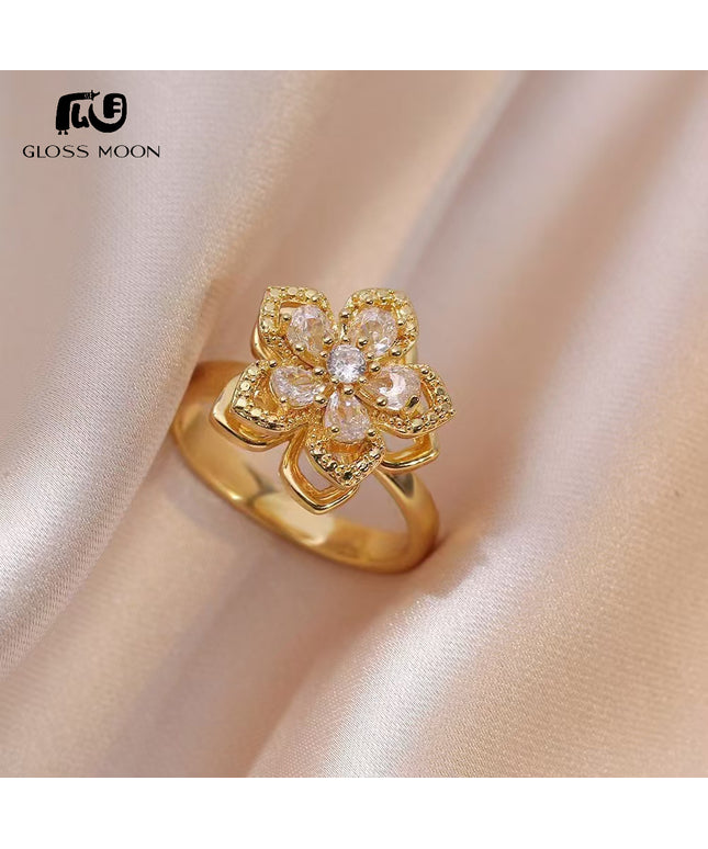 Gloss Moon rotatable ring Jewelry, Internet Celebrity Rotating Purple Plum Blossom Zircon Flower, Niche Fashion New Style