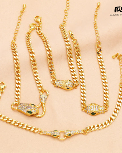 Glossmoon European and American Cross-Border Simple Fashion Snake-Shaped Bracelet for Women, Niche Design with Zircon Inlay, Gold-Plated High-End Jewelry BRM34（副本）