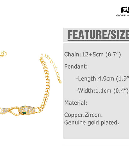 Glossmoon European and American Cross-Border Simple Fashion Snake-Shaped Bracelet for Women, Niche Design with Zircon Inlay, Gold-Plated High-End Jewelry BRM34（副本）