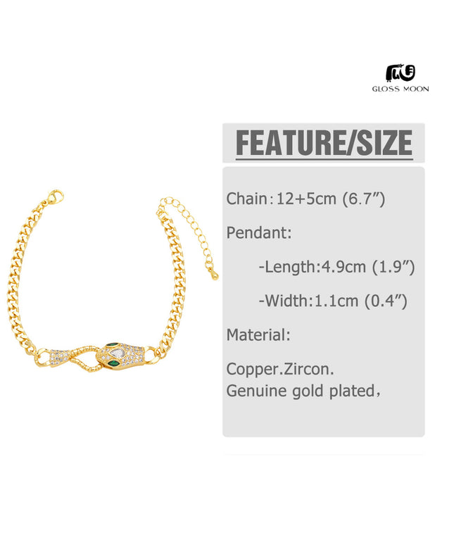 Glossmoon European and American Cross-Border Simple Fashion Snake-Shaped Bracelet for Women, Niche Design with Zircon Inlay, Gold-Plated High-End Jewelry BRM34（副本）