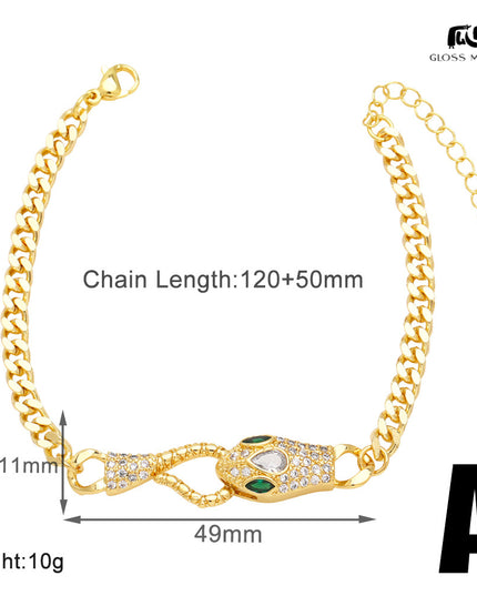 Glossmoon European and American Cross-Border Simple Fashion Snake-Shaped Bracelet for Women, Niche Design with Zircon Inlay, Gold-Plated High-End Jewelry BRM34（副本）