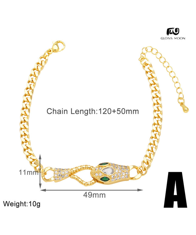 Glossmoon European and American Cross-Border Simple Fashion Snake-Shaped Bracelet for Women, Niche Design with Zircon Inlay, Gold-Plated High-End Jewelry BRM34（副本）