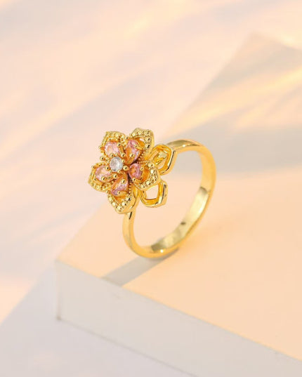 Gloss Moon rotatable ring Jewelry, Internet Celebrity Rotating Purple Plum Blossom Zircon Flower, Niche Fashion New Style