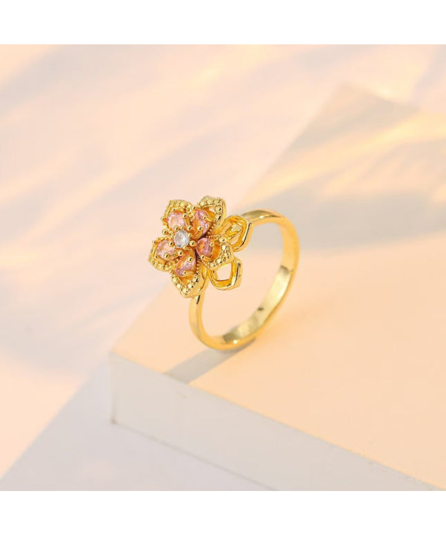 Gloss Moon rotatable ring Jewelry, Internet Celebrity Rotating Purple Plum Blossom Zircon Flower, Niche Fashion New Style