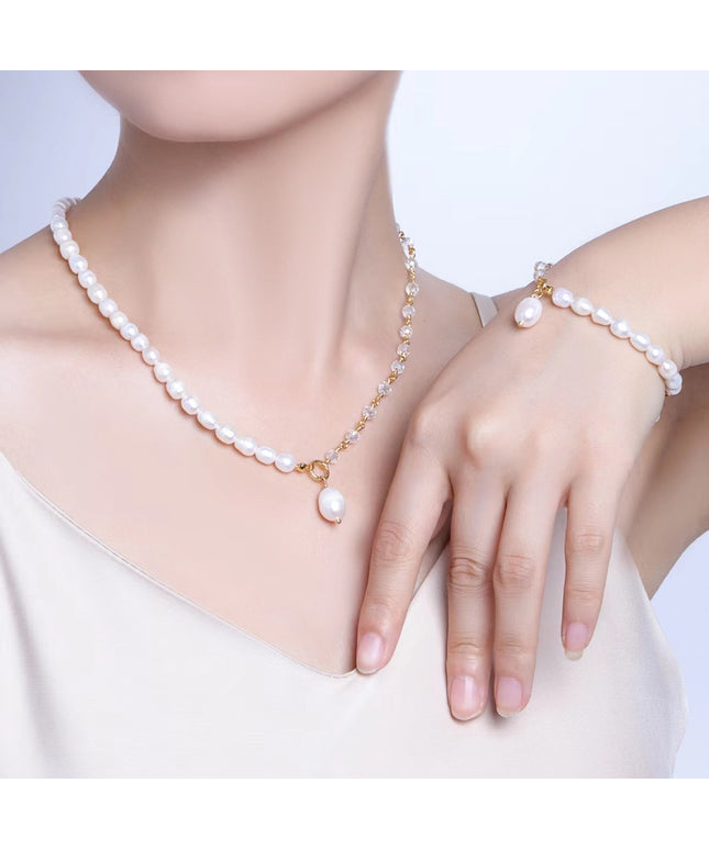 Nordic style ins style temperament broken gold freshwater pearl stitching fashion necklace versatile