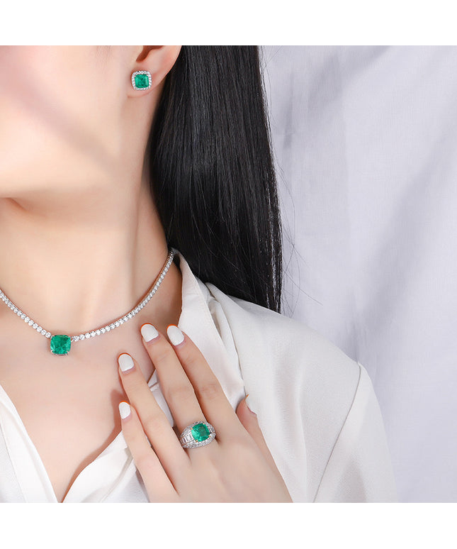 S925 silver simulation green earrings ring set