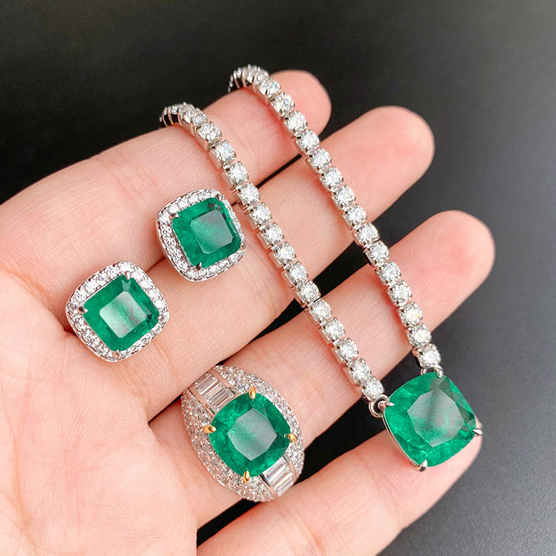 S925 silver simulation green earrings ring set