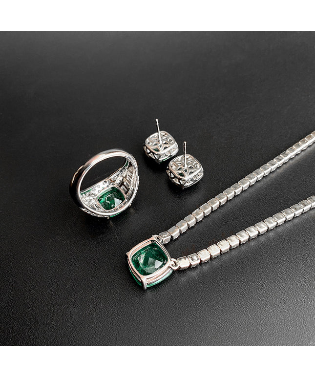 S925 silver simulation green earrings ring set