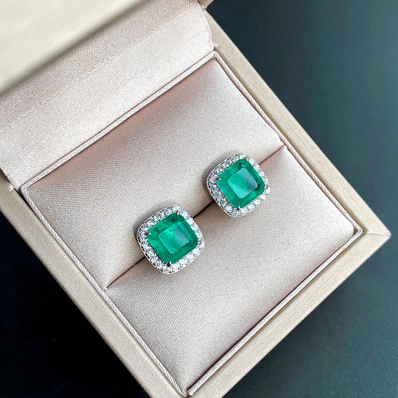 S925 silver simulation green earrings ring set