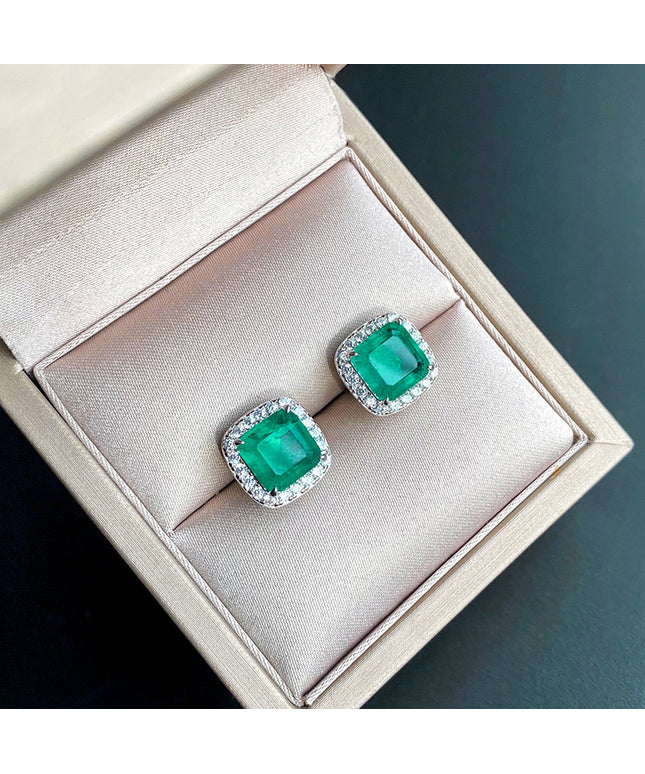 S925 silver simulation green earrings ring set